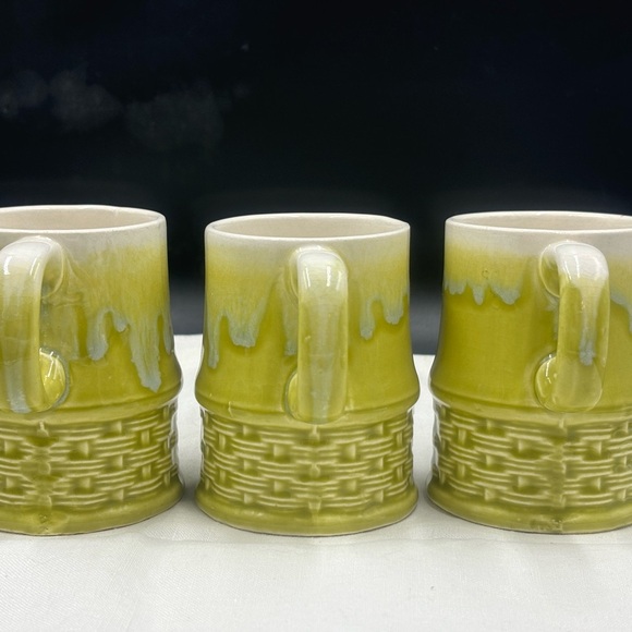 1960s Lime Green Drip Glazed Japanese Tea Set | MCM Basketweave Base | Teapot, - Picture 3 of 10